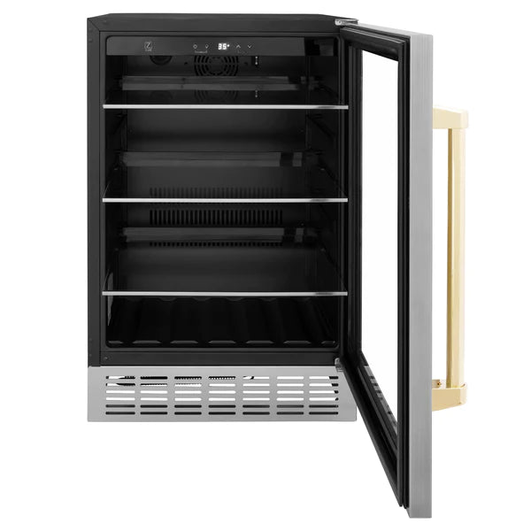 ZLINE 24" Autograph Edition 154 Can Beverage Cooler Fridge with Adjustable Shelves in Stainless Steel with Accents (RBVZ-US-24)