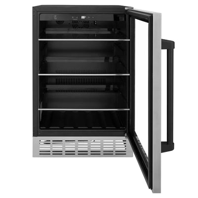 ZLINE 24" Autograph Edition 154 Can Beverage Cooler Fridge with Adjustable Shelves in Stainless Steel with Accents (RBVZ-US-24)