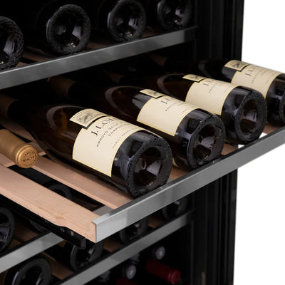 ZLINE 24" Autograph Edition Dual Zone 44-Bottle Wine Cooler in Stainless Steel with Wood Shelf and Accents (RWVZ-UD-24)