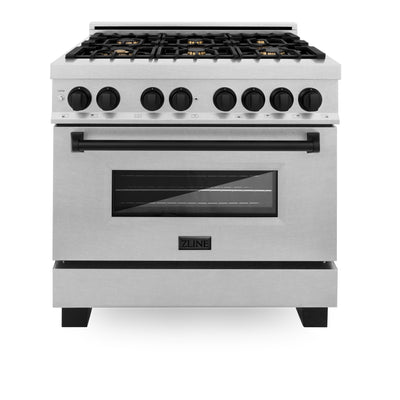 ZLINE Autograph Edition 36" 4.6 cu. ft. Dual Fuel Range with Gas Stove and Electric Oven in DuraSnow® Stainless Steel with Accents (RASZ-SN-36)