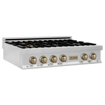 ZLINE Autograph Edition 36" Porcelain Rangetop with 6 Gas Burners in Stainless Steel with Accents (RTZ-36)