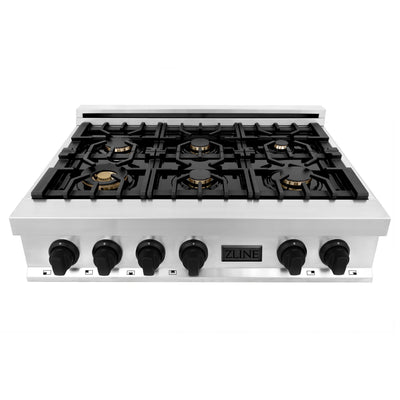 ZLINE Autograph Edition 36" Porcelain Rangetop with 6 Gas Burners in Stainless Steel with Accents (RTZ-36)