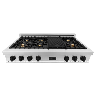 ZLINE Autograph Edition 48" Porcelain Rangetop with 7 Gas Burners in Stainless Steel with Accents (RTZ-48)