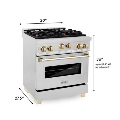 ZLINE 30" 4.0 cu. ft. Range with Gas Stove and Gas Oven in DuraSnow® Stainless Steel with Accents (RGSZ-SN-30)