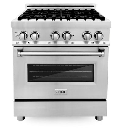ZLINE 30" Kitchen Package with Stainless Steel Dual Fuel Range, Convertible Vent Range Hood and Microwave Drawer
