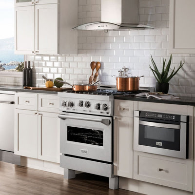 ZLINE 30" Kitchen Package with DuraSnow® Stainless Steel Gas Range, Ducted Range Hood and Dishwasher
