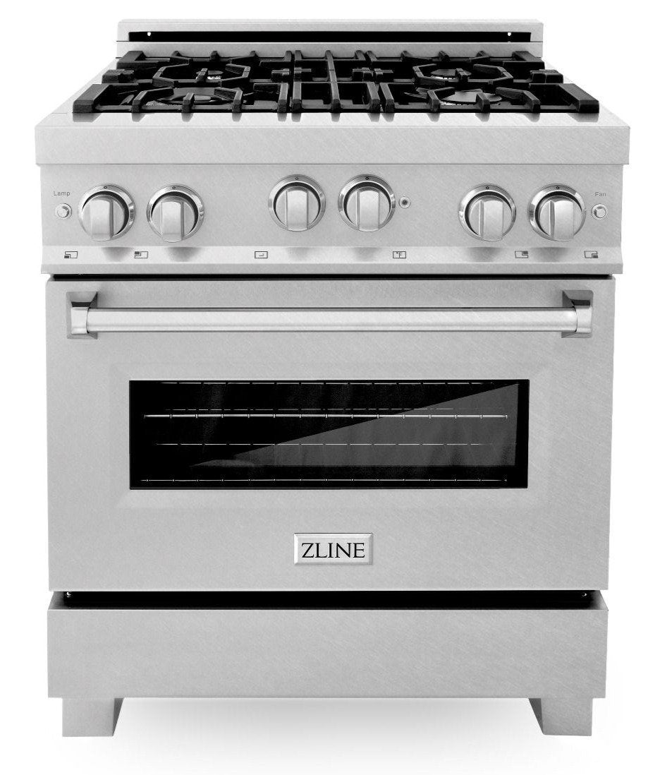 ZLINE 30" Kitchen Package with DuraSnow® Stainless Steel Gas Range, Ducted Range Hood and Dishwasher