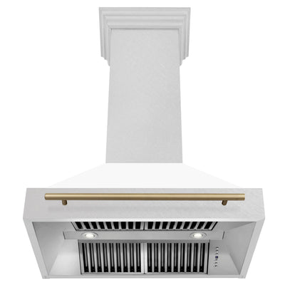 36 in. ZLINE Autograph Edition DuraSnow Stainless Steel Range Hood with White Matte Shell and Accented Handle (8654SNZ-WM36)
