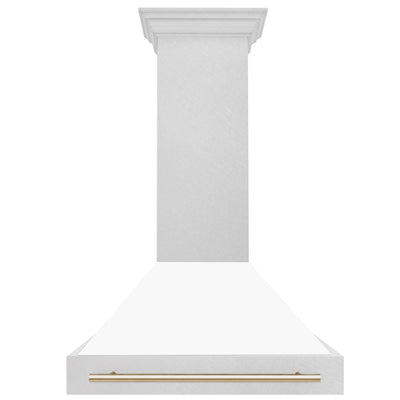 36 in. ZLINE Autograph Edition DuraSnow Stainless Steel Range Hood with White Matte Shell and Accented Handle (8654SNZ-WM36)