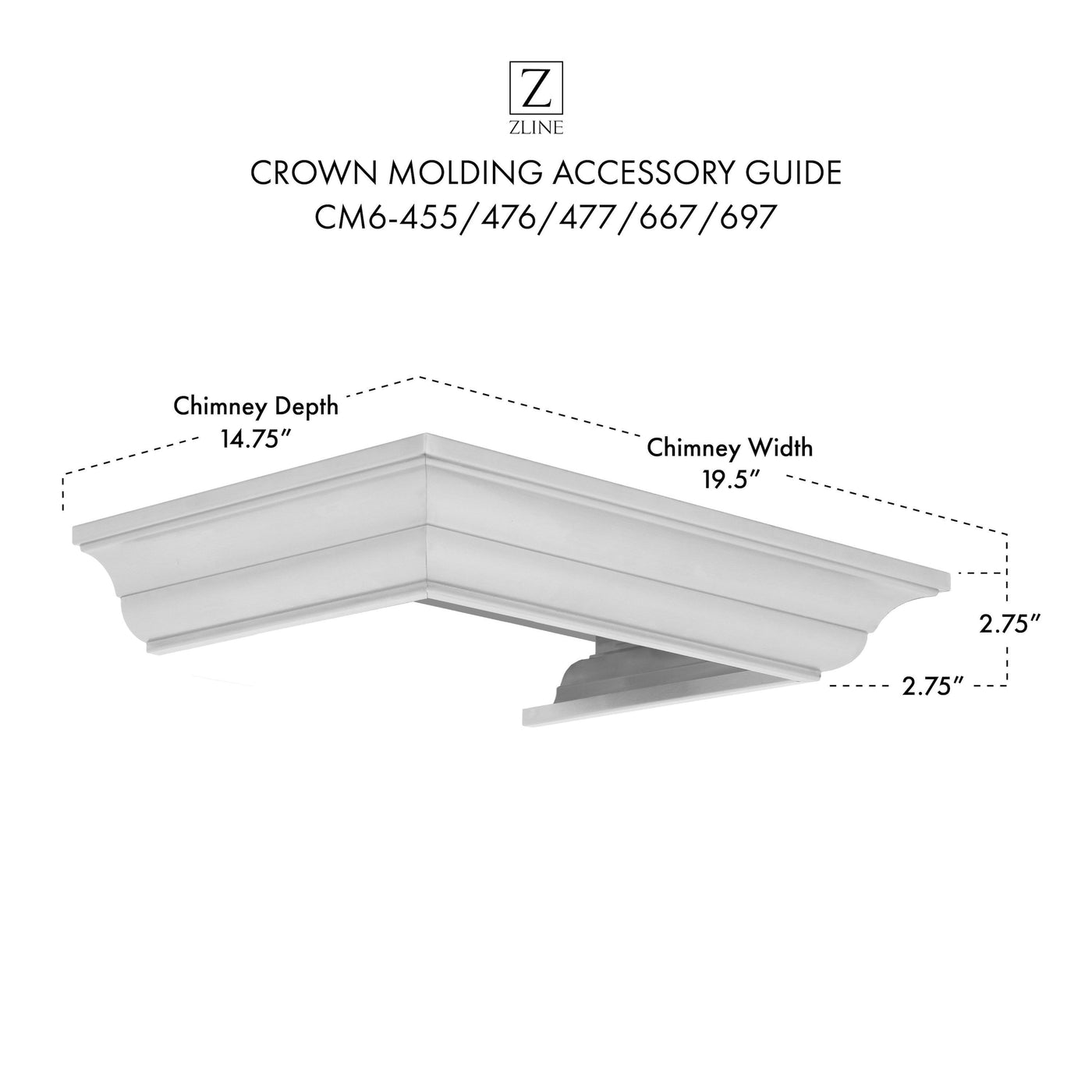 ZLINE Crown Molding 6 Wall Range Hood Stainless Steel (CM6-455/476/477/667/697)