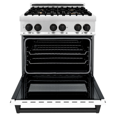 ZLINE 30" 4.0 cu. ft. Dual Fuel Range with Gas Stove and Electric Oven in Stainless Steel with White Matte Door and Accents (RAZ-WM-30)
