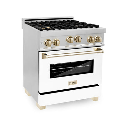 ZLINE Autograph Edition 30" 4.0 cu. ft. Range with Gas Stove and Gas Oven in Stainless Steel with White Matte Door and Accents (RGZ-WM-30)
