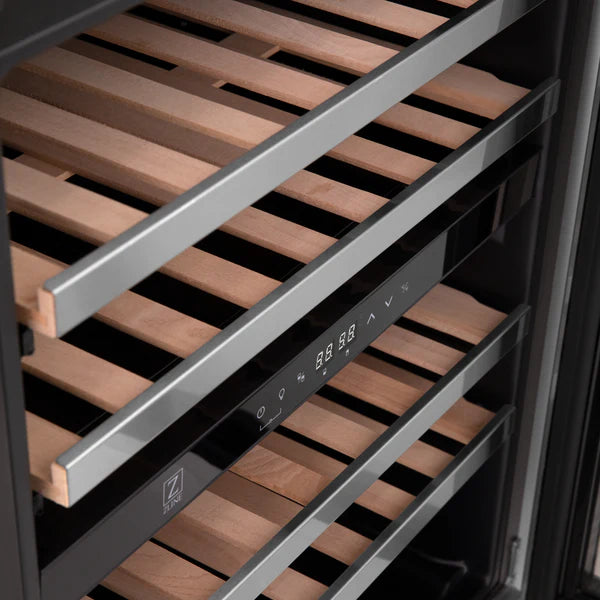 ZLINE 24" Dual Zone 44-Bottle Wine Cooler in Stainless Steel with Wood Shelf (RWV-UD-24)