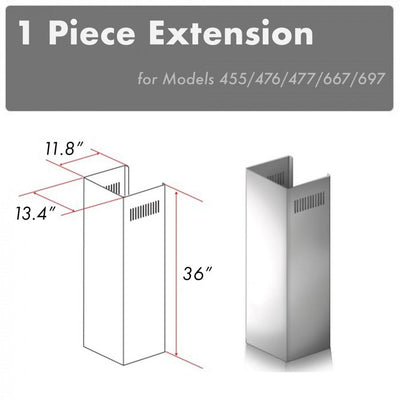 ZLINE Kitchen and Bath, ZLINE 1-36" Chimney Extension for 9 ft. to 10 ft. Ceilings (1PCEXT-455/476/477/667/697), 1PCEXT-455/476/477/667/697,