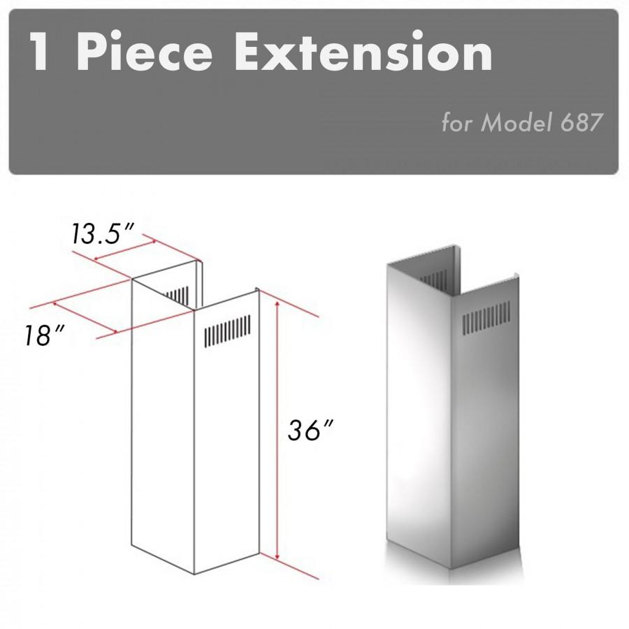 ZLINE Kitchen and Bath, ZLINE 1-36" Chimney Extension for 9 ft. to 10 ft. Ceilings (1PCEXT-687), 1PCEXT-687,