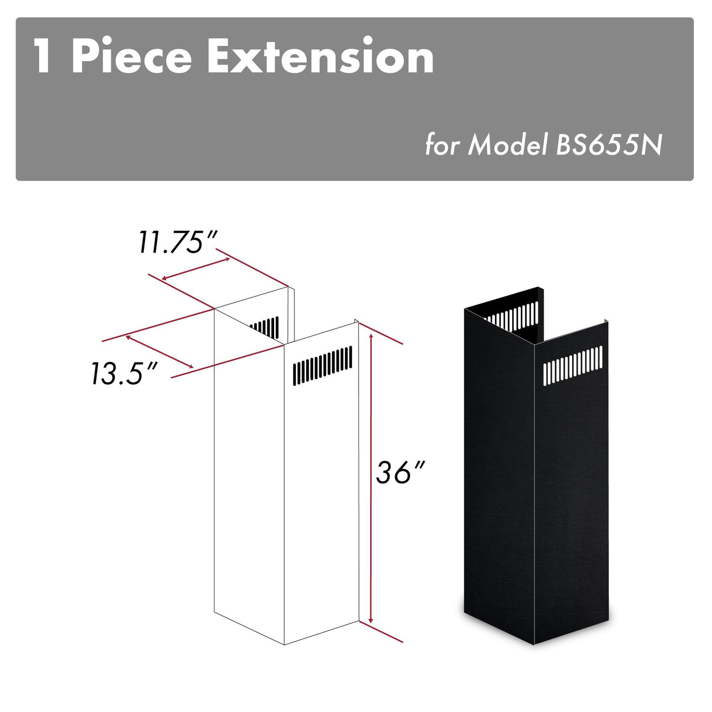 ZLINE Kitchen and Bath, ZLINE 1-36" Chimney Extension for 9 ft. to 10 ft. Ceilings (1PCEXT-BS655N), 1PCEXT-BS655N,