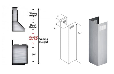ZLINE Kitchen and Bath, ZLINE 1-36" Chimney Extension for 9 ft. to 10 ft. Ceilings (1PCEXT-KB/KL2/KL3), 1PCEXT-KB/KL2/KL3,