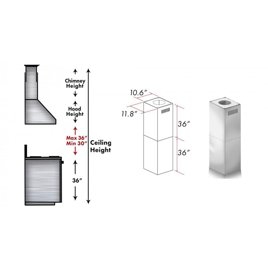 ZLINE Kitchen and Bath, ZLINE 2-36" Chimney Extensions for 10 ft. to 12 ft. Ceilings (2PCEXT-587/597), 2PCEXT-587/597,