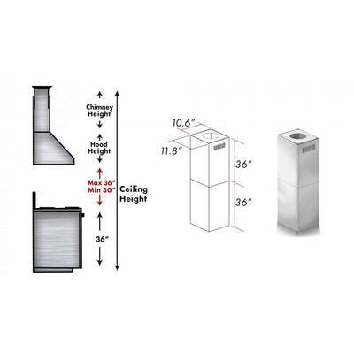 ZLINE Kitchen and Bath, ZLINE 2-36" Chimney Extensions for 10 ft. to 12 ft. Ceilings (2PCEXT-597i), 2PCEXT-597i,