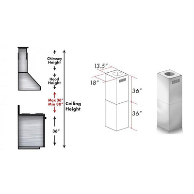 ZLINE Kitchen and Bath, ZLINE 2-36" Chimney Extensions for 10 ft. to 12 ft. Ceilings (2PCEXT-687), 2PCEXT-687,