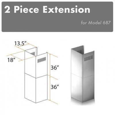 ZLINE Kitchen and Bath, ZLINE 2-36" Chimney Extensions for 10 ft. to 12 ft. Ceilings (2PCEXT-687), 2PCEXT-687,
