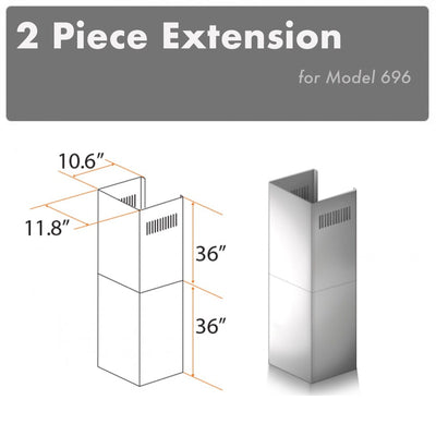 ZLINE Kitchen and Bath, ZLINE 2-36" Chimney Extensions for 10 ft. to 12 ft. Ceilings (2PCEXT-696), 2PCEXT-696,