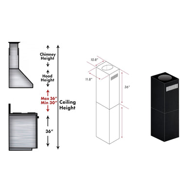 ZLINE Kitchen and Bath, ZLINE 2-36" Chimney Extensions for 10 ft. to 12 ft. Ceilings (2PCEXT-BSKE2iN), 2PCEXT-BSKE2iN,