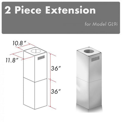 ZLINE Kitchen and Bath, ZLINE 2-36" Chimney Extensions for 10 ft. to 12 ft. Ceilings (2PCEXT-GL9i), 2PCEXT-GL9i,