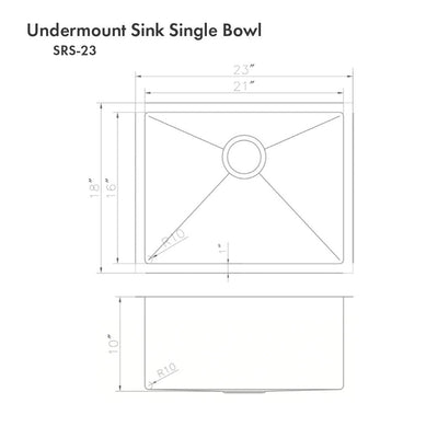ZLINE Kitchen and Bath, ZLINE 23" Classic Series Undermount Single Bowl Sink (SRS), SRS-23,