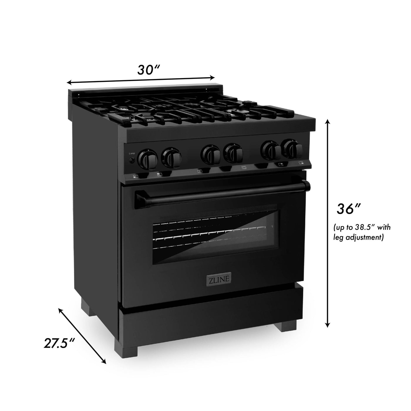 ZLINE Kitchen and Bath, ZLINE 30" Black Stainless 4.0 cu.ft. 4 Gas Burner/Electric Oven Range, RAB-30,
