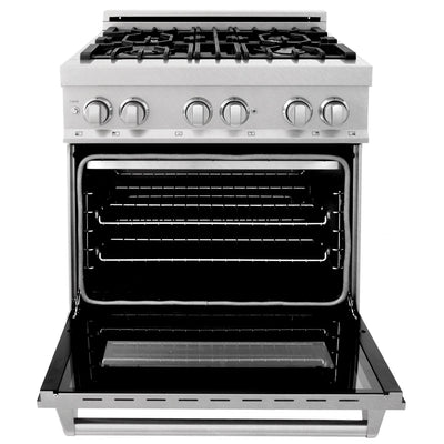 ZLINE Kitchen and Bath, ZLINE 30" Professional Dual Fuel Range in DuraSnow® Stainless Steel with Color Door Finishes, RAS-SN-30, ZLINE 30 in. Professional Dual Fuel Stainless | Rustic Kitchen and Bath