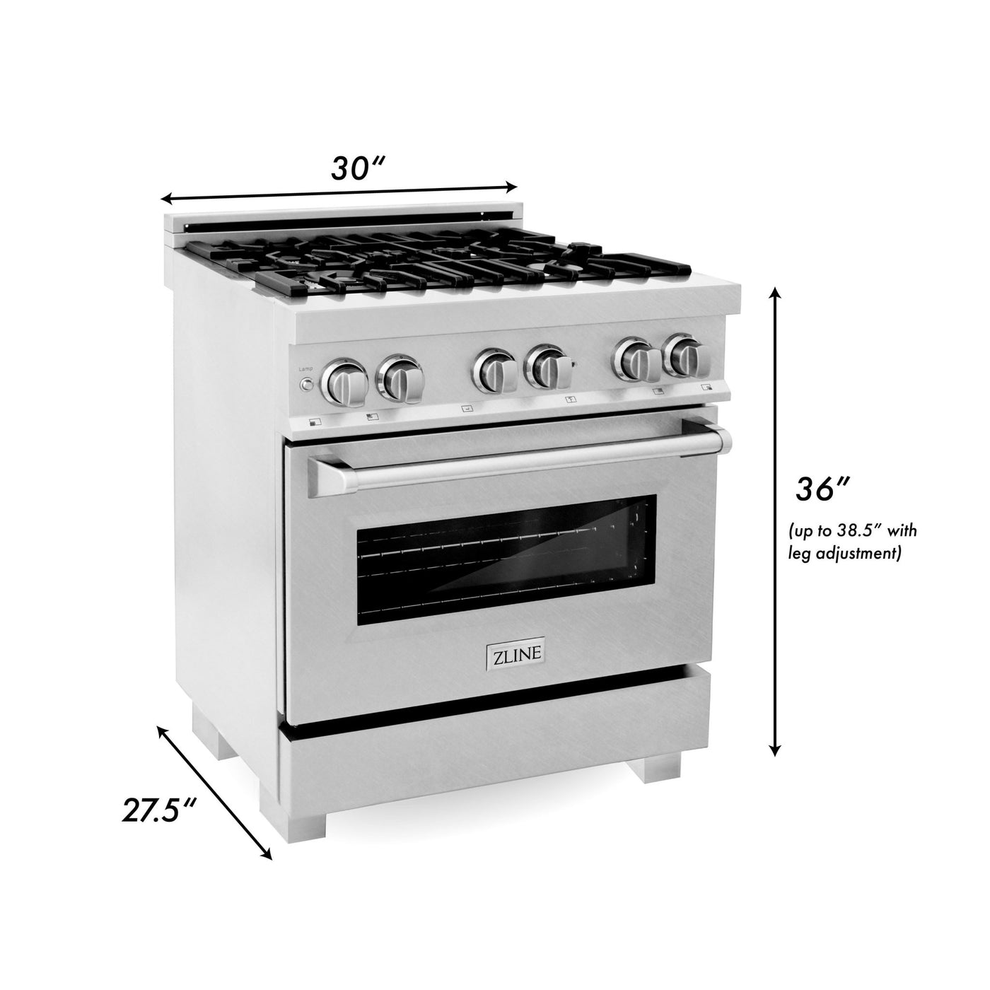 ZLINE Kitchen and Bath, ZLINE 30" Professional Dual Fuel Range in DuraSnow® Stainless Steel with Color Door Finishes, RAS-SN-30, ZLINE 30 in. Professional Dual Fuel Stainless | Rustic Kitchen and Bath