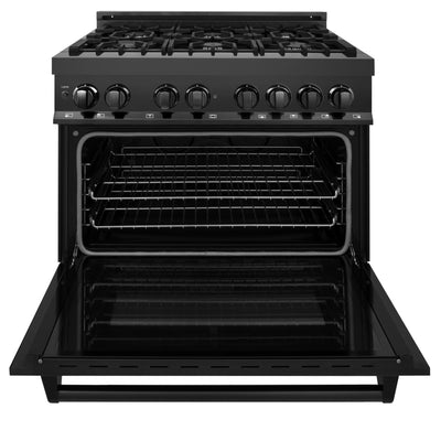 ZLINE Kitchen and Bath, ZLINE 36" Black Stainless 4.6 cu.ft. 6 Gas Burner/Electric Oven Range, RAB-36,