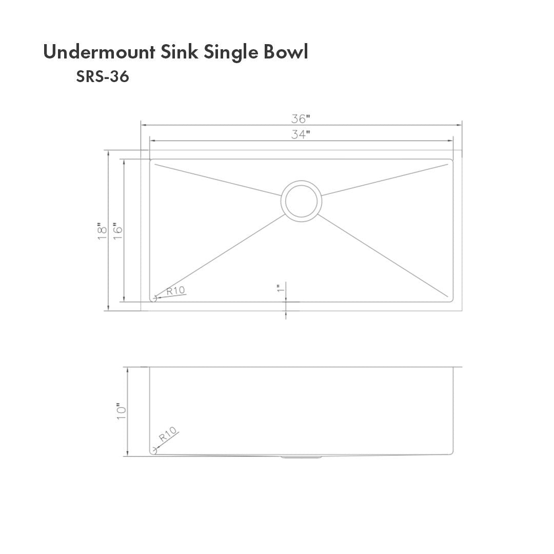 ZLINE Kitchen and Bath, ZLINE 36" Classic Series Undermount Single Bowl Sink (SRS), SRS-36,