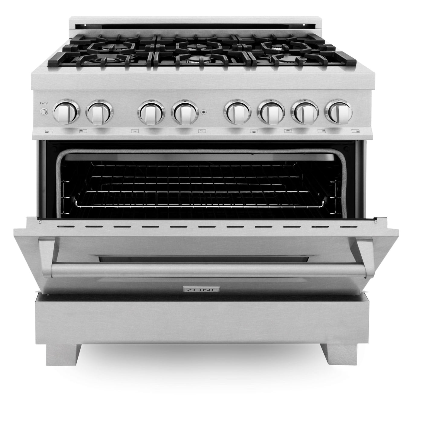 ZLINE Kitchen and Bath, ZLINE 36" Professional Dual Fuel Range in DuraSnow® Stainless Steel with Color Door Finishes, RAS-SN-36, ZLINE 36 in. Professional Dual Fuel Stainless  | Rustic Kitchen and Bath