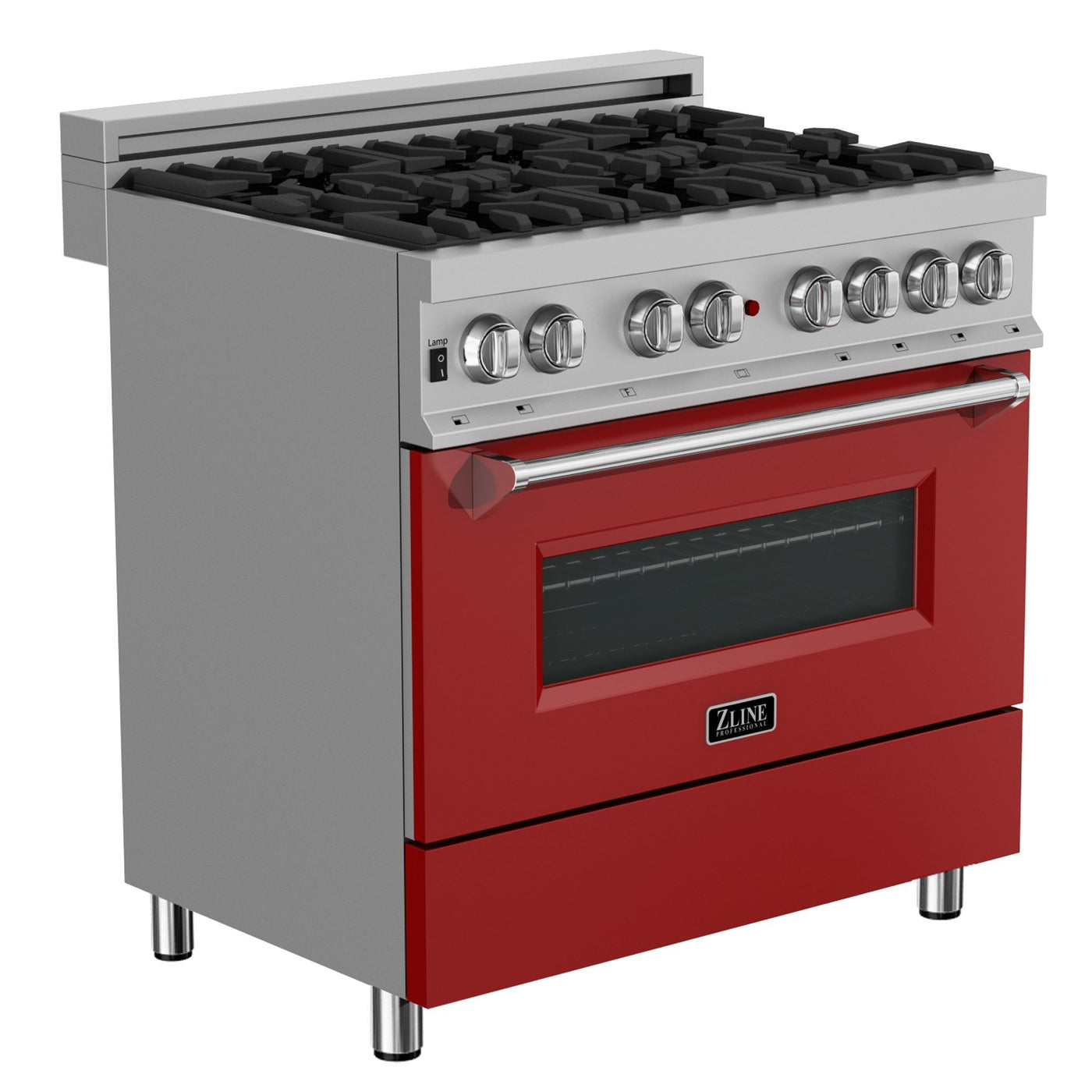ZLINE Kitchen and Bath, ZLINE 36" Professional Dual Fuel Range in DuraSnow® Stainless Steel with Color Door Finishes, RAS-RM-36, ZLINE 36 in. Professional Dual Fuel Stainless  | Rustic Kitchen and Bath