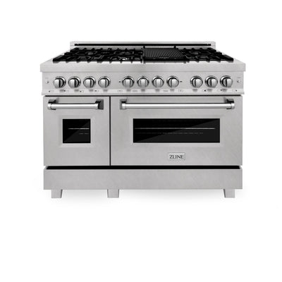 ZLINE Kitchen and Bath, ZLINE 48" DuraSnow® Stainless Steel 6.0 cu.ft. 7 Gas Burner/Electric Oven Range with Color Door Options, RAS-SN-48,