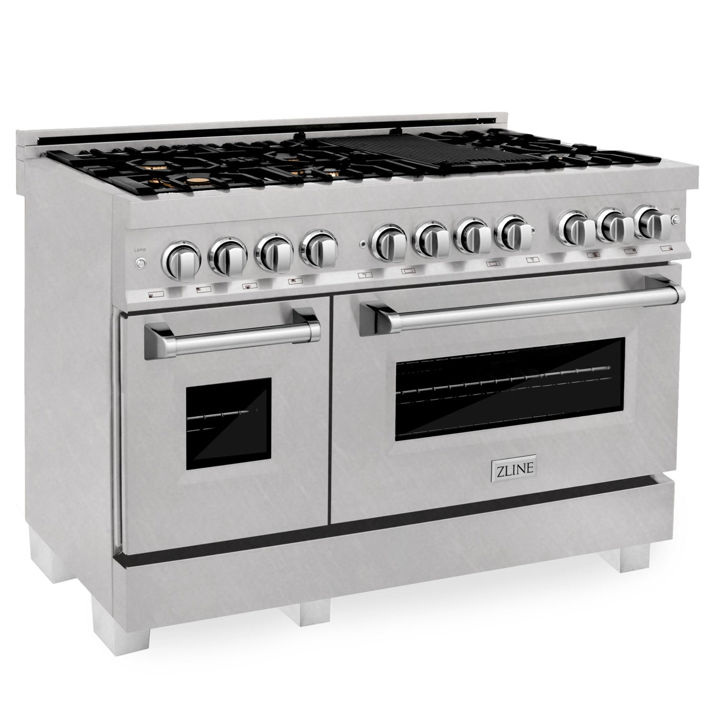ZLINE Kitchen and Bath, ZLINE 48" DuraSnow® Stainless Steel 6.0 cu.ft. 7 Gas Burner/Electric Oven Range with Color Door Options, RAS-SN-BR-48,