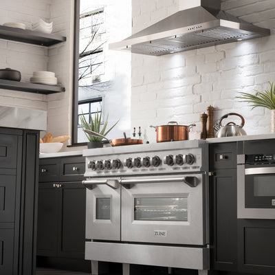 ZLINE Kitchen and Bath, ZLINE 48" DuraSnow® Stainless Steel 6.0 cu.ft. 7 Gas Burner/Electric Oven Range with Color Door Options, RAS-SN-48,