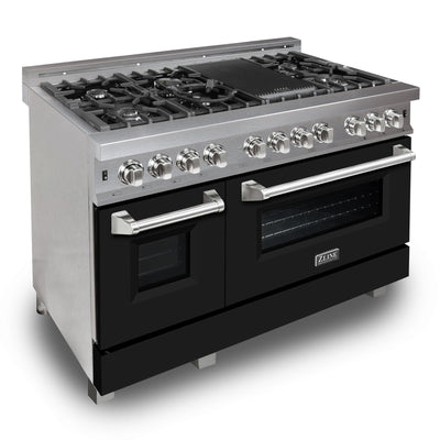 ZLINE Kitchen and Bath, ZLINE 48" DuraSnow® Stainless Steel 6.0 cu.ft. 7 Gas Burner/Electric Oven Range with Color Door Options, RAS-BLM-48,