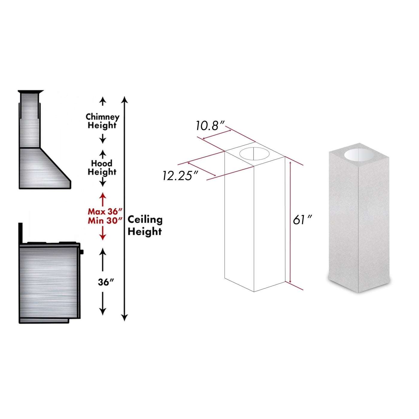 ZLINE Kitchen and Bath, ZLINE 61" DuraSnow® Stainless Steel Chimney Extension for Ceilings up to 12.5 ft. (8GL14iS-E), 8GL14iS-E,