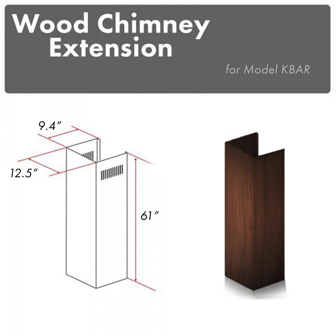 ZLINE Kitchen and Bath, ZLINE 61" Wooden Chimney Extension for Ceilings up to 12.5 ft. (KBAR-E), KBAR-E,