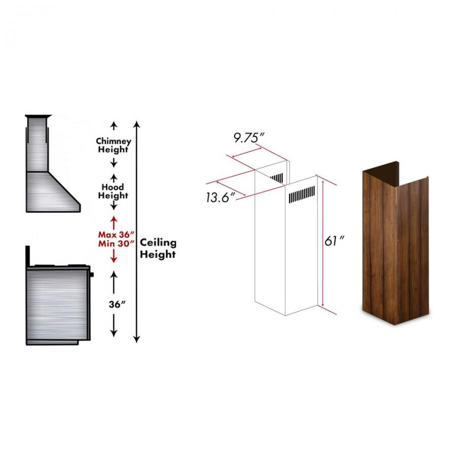 ZLINE Kitchen and Bath, ZLINE 61"Wooden Chimney Extension for Ceilings up to 12 ft. (KPLL-E), KPLL-E,