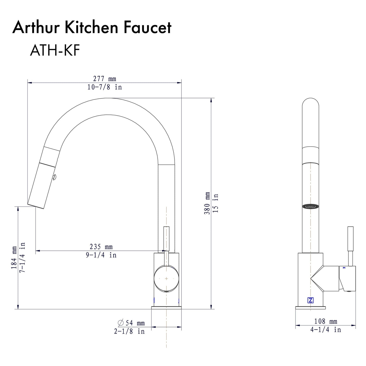 ZLINE Kitchen and Bath, ZLINE Arthur Kitchen Faucet (ATH-KF), ATH-KF-BN, ZLINE Arthur Kitchen Faucet Stainless Steel | Rustic Kitchen and Bath