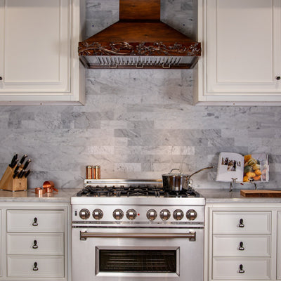 ZLINE Kitchen and Bath, ZLINE Carved Wooden Wall Mount Range Hood in Walnut - Includes Motor (KBRRC), KBRRC-30,