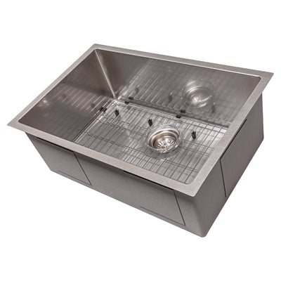 ZLINE 27" Meribel Undermount Single Bowl DuraSnow® Stainless Steel Kitchen Sink with Bottom Grid (SRS-27S)