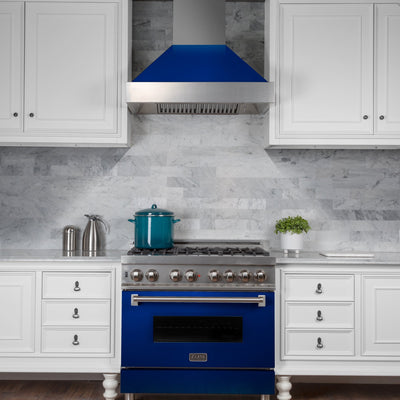 ZLINE Kitchen and Bath, ZLINE DuraSnow® Stainless Steel Range Hood with Blue Gloss Shell (8654BG), 8654BG-30,
