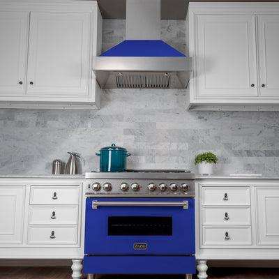ZLINE Kitchen and Bath, ZLINE DuraSnow® Stainless Steel Range Hood With Blue Matte Shell (8654BM), 8654BM-30,