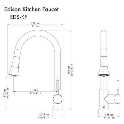 ZLINE Kitchen and Bath, ZLINE Edison Kitchen Faucet (EDS-KF), EDS-KF-BN, ZLINE Edison Kitchen Faucet Stainless Steel | Rustic Kitchen and Bath