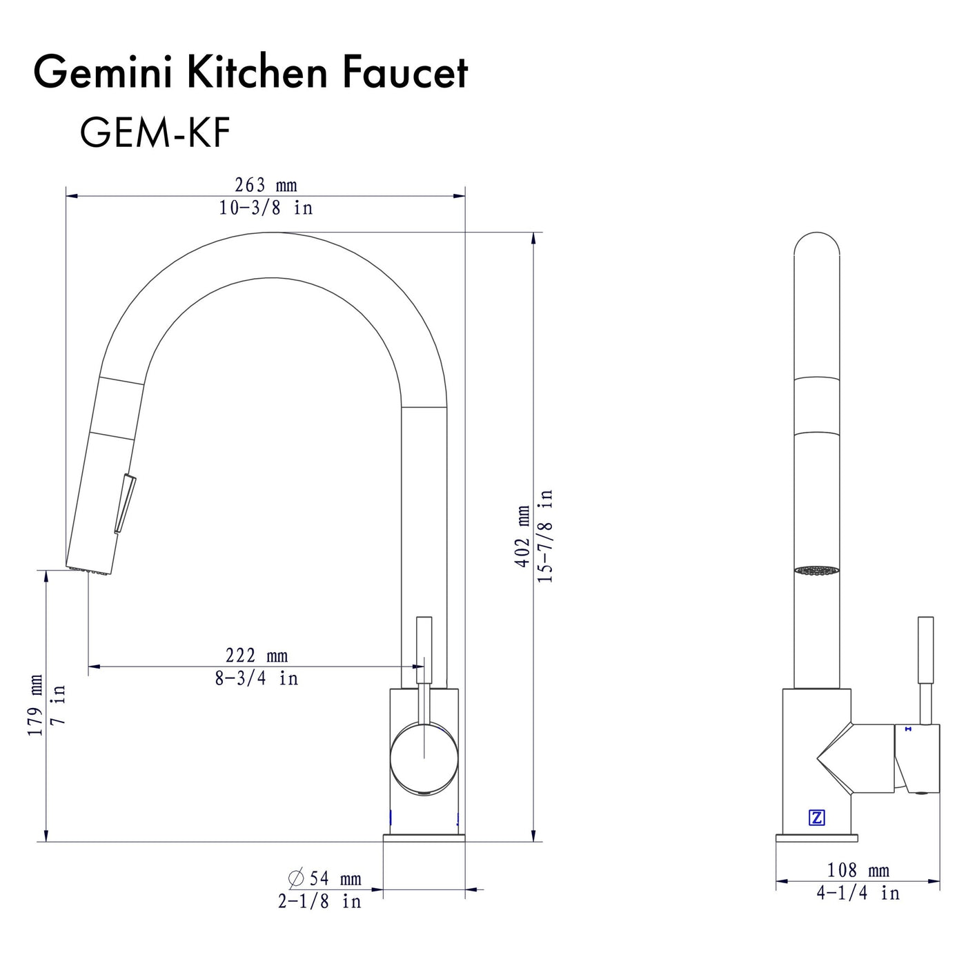 ZLINE Kitchen and Bath, ZLINE Gemini Kitchen Faucet (GEM-KF), GEM-KF-BN, ZLINE Gemini Kitchen Faucet Stainless Steel | Rustic Kitchen and Bath